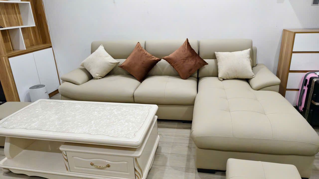 Ghế sofa góc sau khi bọc lại da cao cấp